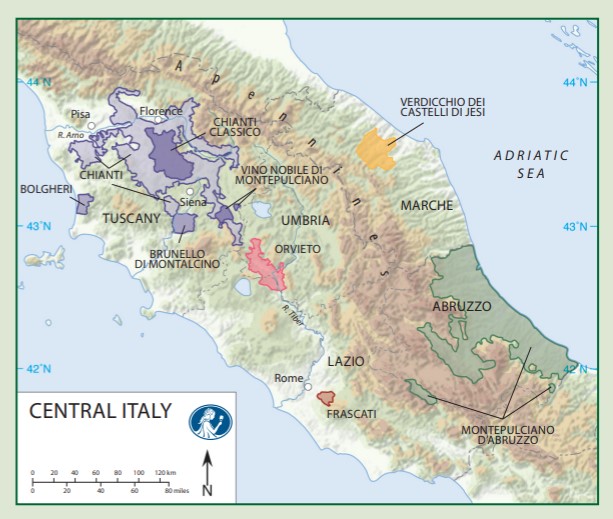 An illustrated drawing map of the central Italy region