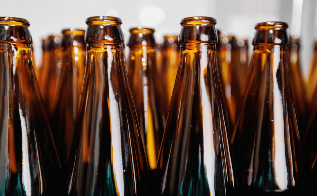 Empty beer bottles from brown glass