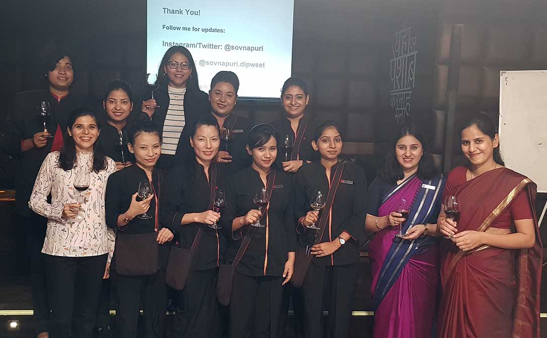Attendees pose together with their teacher, Sovna Puri DipWSET, at WSET’s first all-women course (Level 1 Award in Wines) in India.